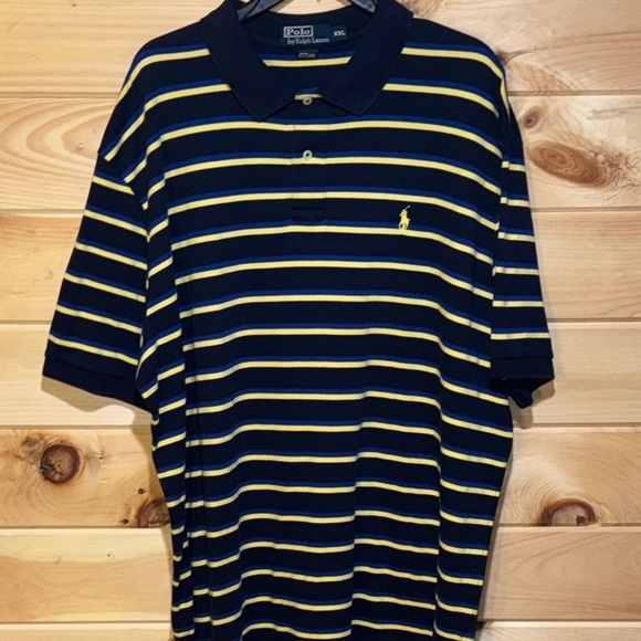 Polo Ralph Lauren Men's Navy Yellow Striped Polo - Picture 1 of 8